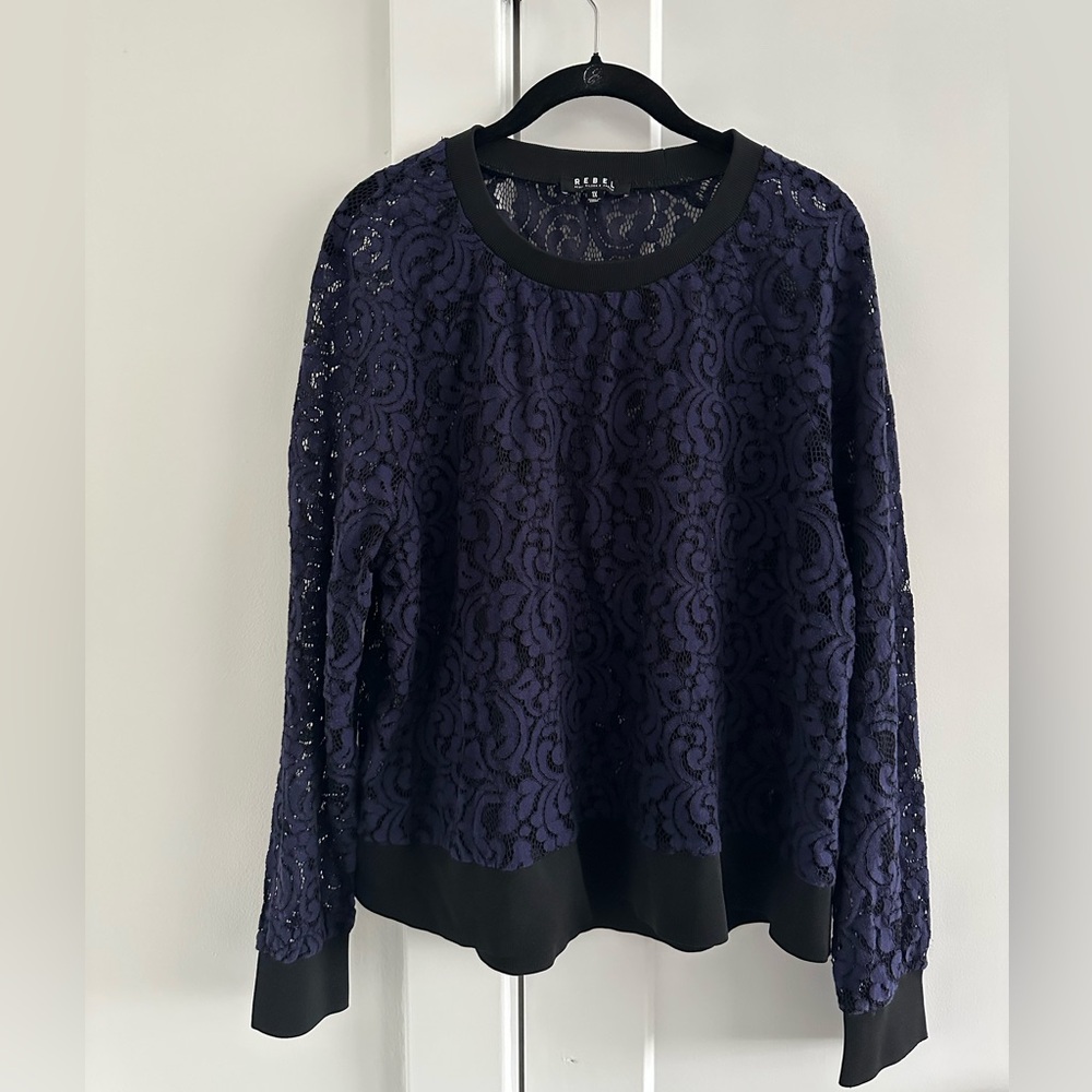 Rebel Wilson x Angels
Navy sheer lace top